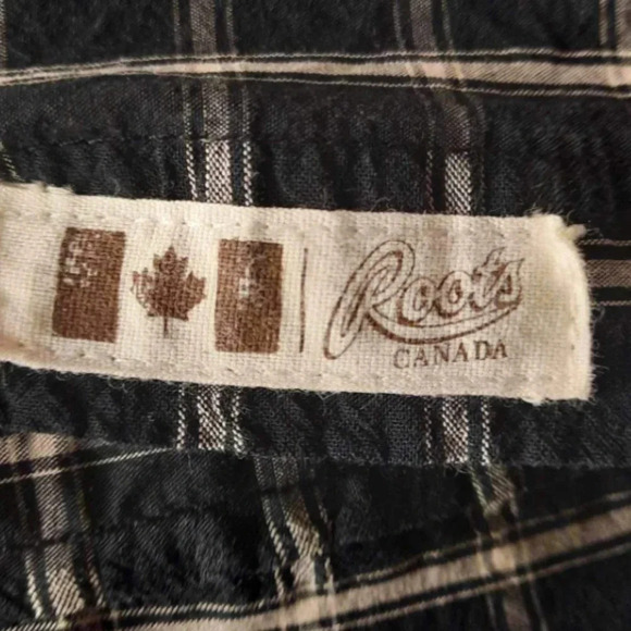Roots Black White Plaid Long Sleeve Button Down Shirt Size Large - Picture 11 of 13